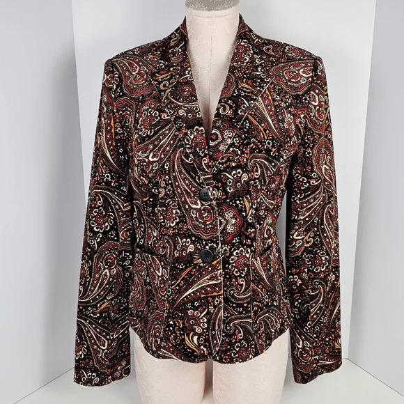 Madison Studio Women 8 Paisley Blazer Jacket Cotton Blend Velvet Look Boho Retro - Picture 1 of 12